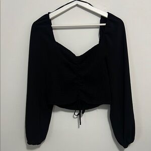 Forever 21 Black Ruched Crop Blouse